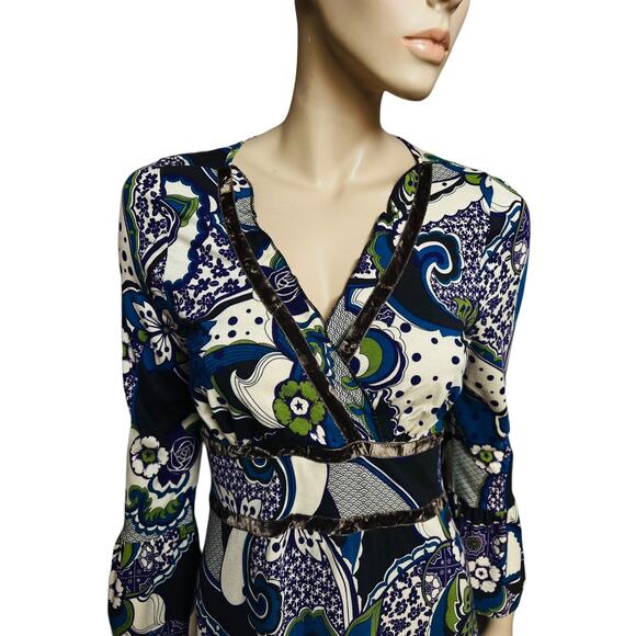 Sinequanone Paisley Print Midi Dress Long Sleeves with Bell Cuff Size 2 - Picture 3 of 13